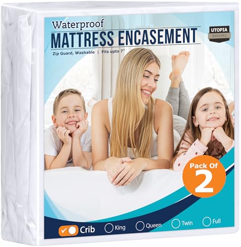 Image of Utopia Bedding Zippered Mattress Encasement Crib Size (Pack of 2), 100% Waterproof, Dust Mite and Bed Bug Proof Mattress Protector, Absorbent 6-Sided Mattress Cover
