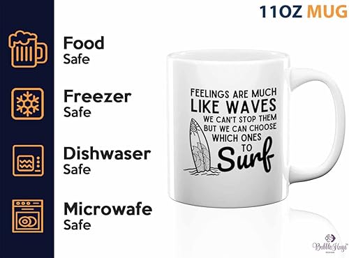 Miniatura 3 de Taza de café de surf de 11 onzas, color blanco, con sentimientos como olas, regalos para entusiastas del surf, deportes acuáticos, tabla de surf,