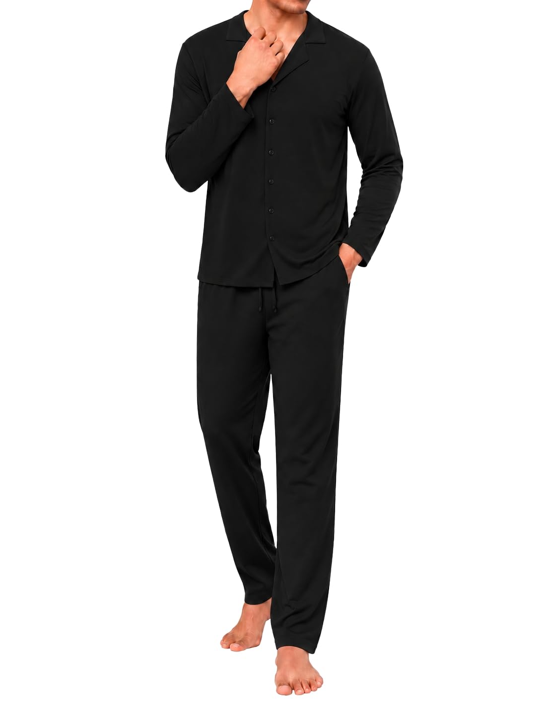Marvmys Herren Schlafanzug Lang Baumwolle Pyjama Set Hausanzug Taschen