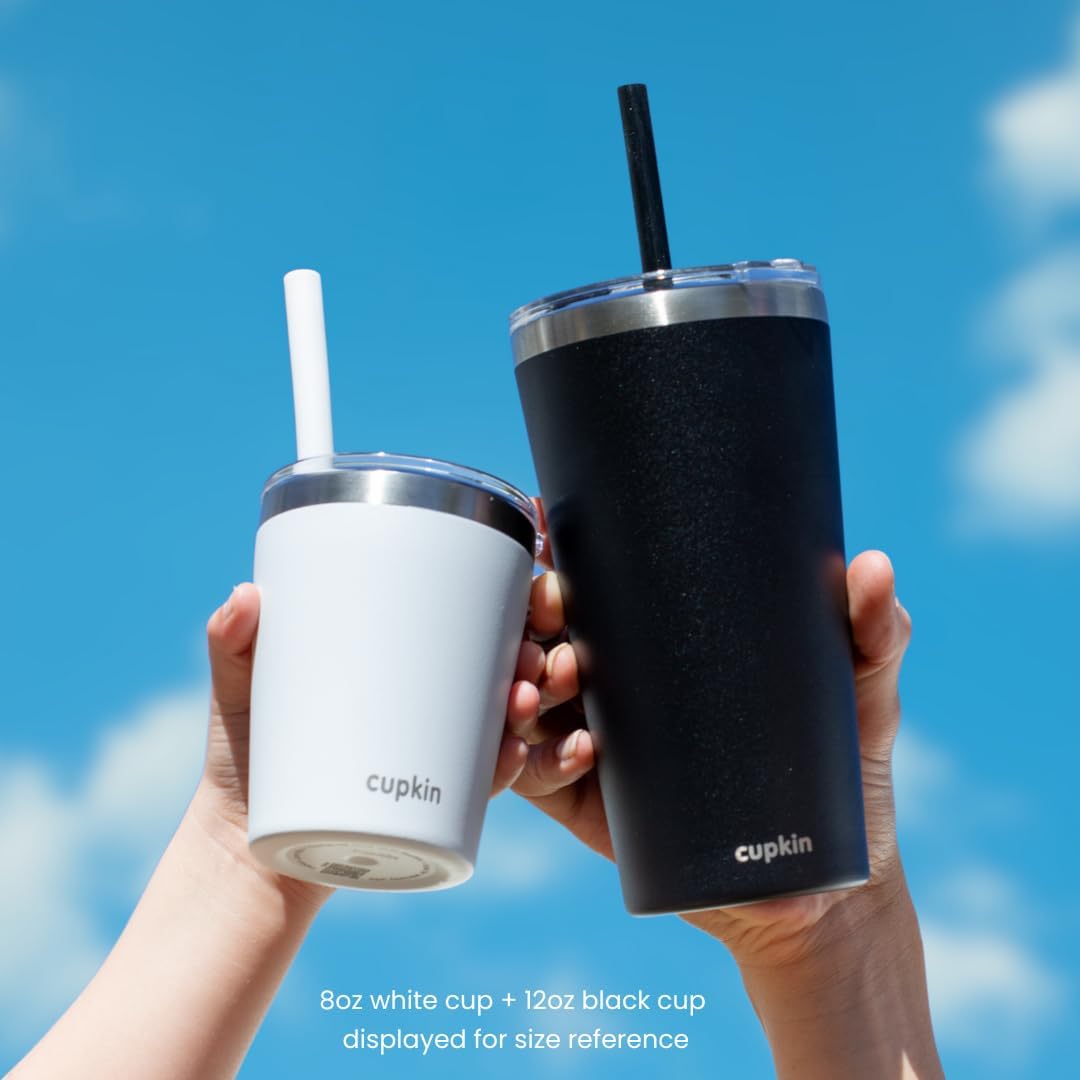 CUPKIN Toddler Tumblers, The Original 12 oz Stackable Stainless Steel Cups, Set of 2 Powder Coated Insulated Kids Water Bottle Alternative + BPA Free Lids + Reusable Silicone Straws (Brown + Peach) - Image 7