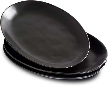 Ceramic Serving Platters, 12" Black Serving Tray, Serving Plates, Set of 3