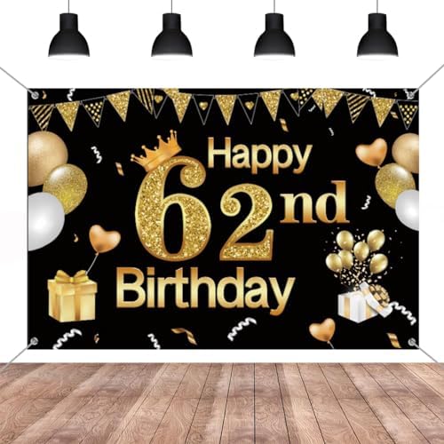 "Happy 62nd Birthday" Large Purple Banner - 78" X 47" Backdrop For Party Decor & Photo Props - View #5