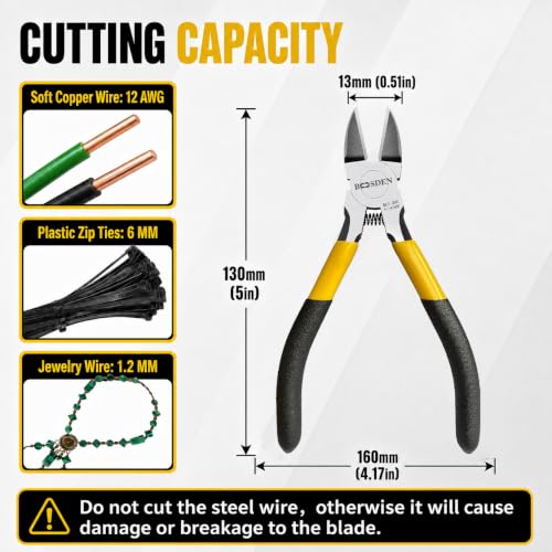 Image of BOOSDEN Wire Cutter 5 inch Cutting Pliers Diagonal Cutter Snipper | Spring Loaded Small Flush Cutter Dikes for Crafting, Artificial Flower, Jewelry Making, Flush Cut Plier Floral Dyke Snip