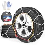 Snow Chains for Car Tires Manual Tightening, Universal Adjustable Emergency Portable Tire Chains, Suitable for Commuter Car and SUV, Set of 2