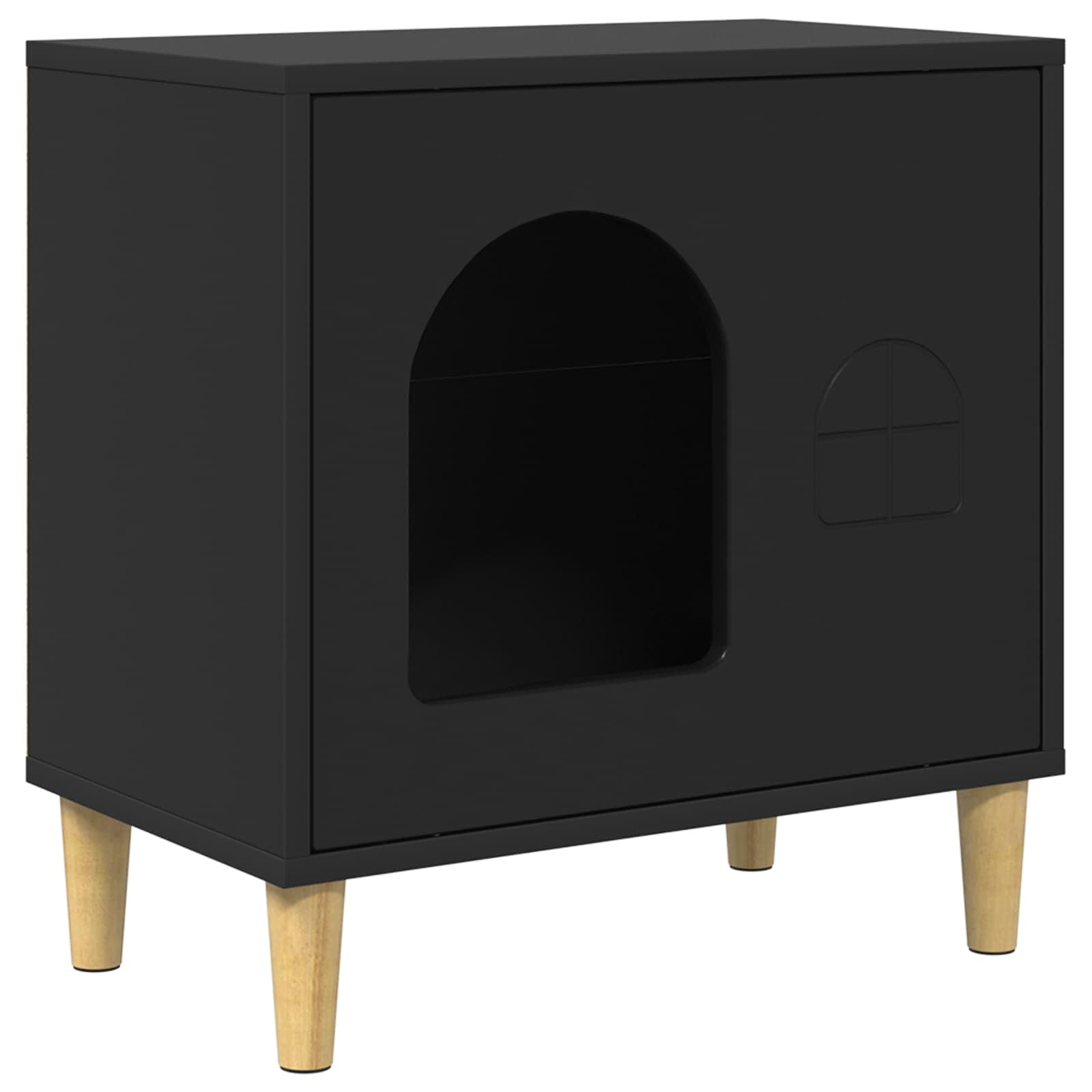 Katzenhaus Indoor 51 x 30 x 52 cm Katzenhöhle Schwarz | Stabile Katzenhöhle aus Holzwerkstoff für das Wohnzimmer - moderner Rückzugsort und Katzenmöbel für drinnen.