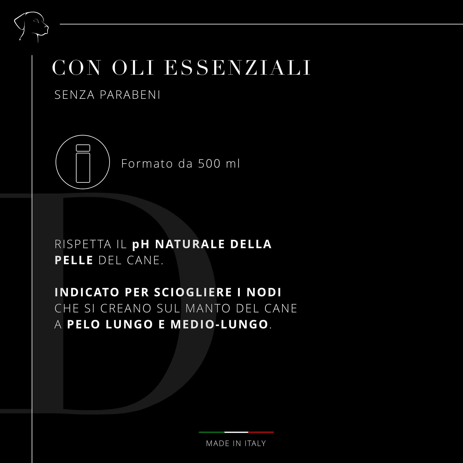 Dog's Health – shampoo per cani 500ml - shampoo Districare pelo cane - Sciogli Nodi pelo cane. shampoo per cani pelo lungo e pelo corto, Con olio di Argan, di Neem e Aloe Vera. senza OGM