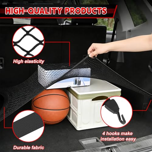 2PCS Gepäcknetz Auto Kofferraumnetz 100x80cm+100x60cm mit Haken, Erweiterbar auf 210 x 140/105 cm Hochelastisch Kofferraum Netz Ladungssicherung für die Meisten Autos