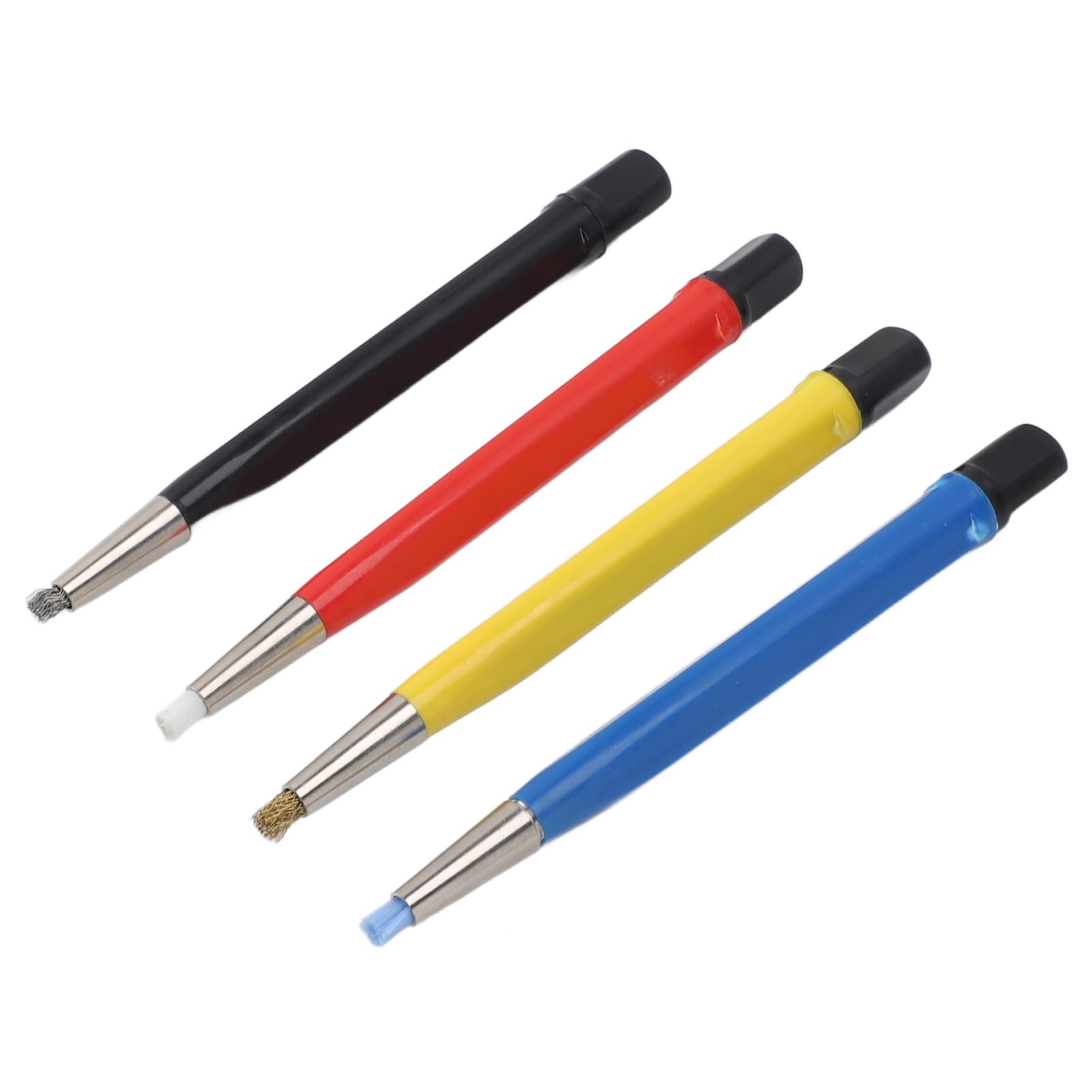 Kratzbürstenstift-Set mit Verstellbaren Spitzen für die Reinigung von Schmuck, Uhren, Münzen – 4er-Pack Glasfaser-, Stahl-, Messing- und Nylonbürsten Zur Rostentfernung