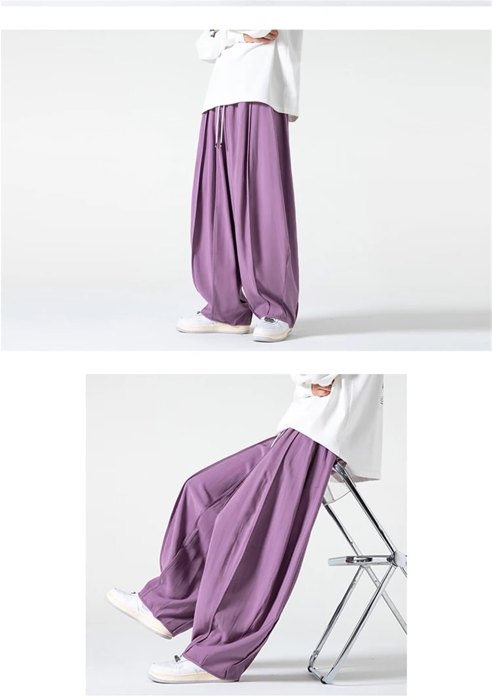 Spring and Men Japanese Cargo Pants Silky Fabric Wide Leg American Loose Harem Pants