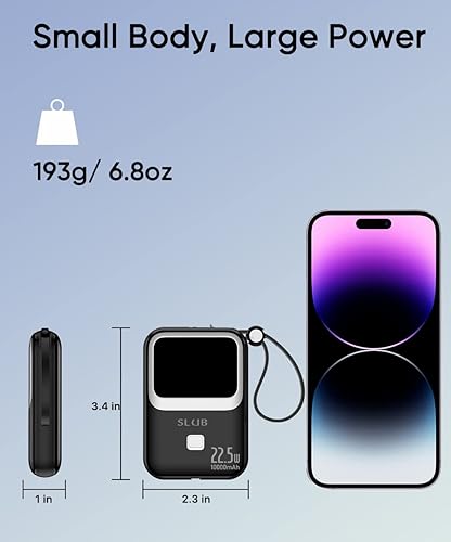 Miniatura 6 de Cargador portátil con cable integrado de 22.5 W, banco de energía de carga rápida de 10000 mAh, batería externa USB C para teléfono con 3 salidas,