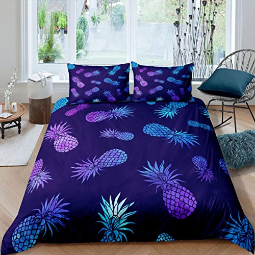 Pineapple Comforter Cover Tropical Fruit Print Bedding Set Purple Blue Pineapple Pattern Duvet Cover For Children Kids Boys Girls Bohemian Exotic Style Bedspread Cover Room Decor Bedclothes Twin Size #TOP13