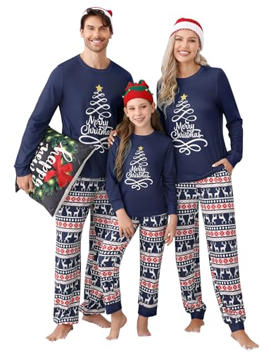 MISSKY Christmas Pajamas for Family Christmas Pjs Matching Sets for Adults Kids Holiday Xmas Sleepwear Set