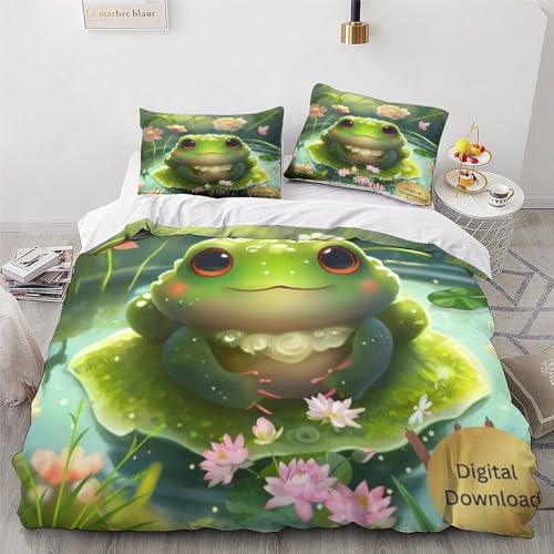 Housse de couette grenouille 200x200 anti-plis avec zip invisible