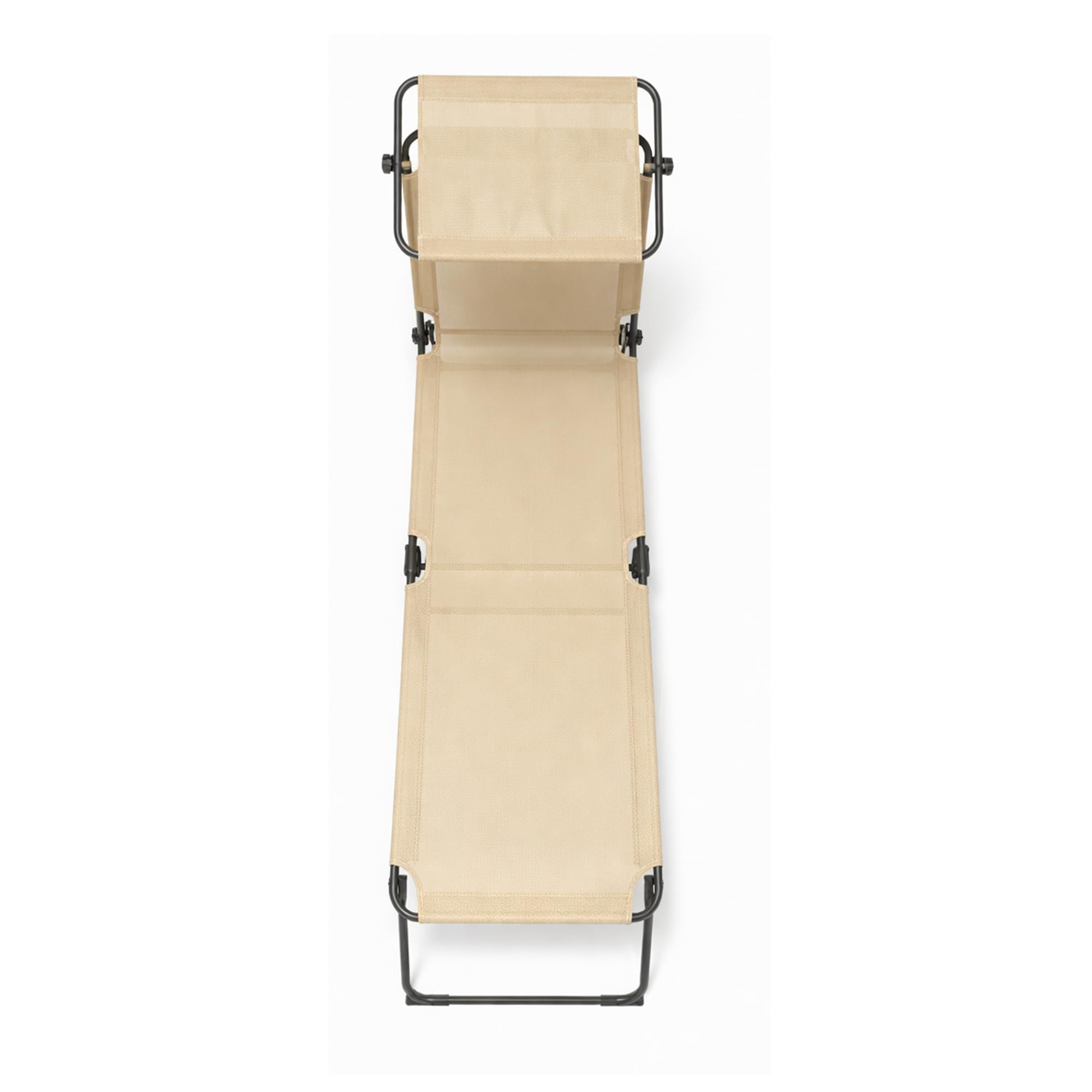 Lettino Prendisole Pieghevole con Parasole Regolabile, Brandina da Giardino e Spiaggia in Textilene Traspirante e Acciaio Verniciato, 4 Posizioni, Salvaspazio con Maniglia (1, Beige)