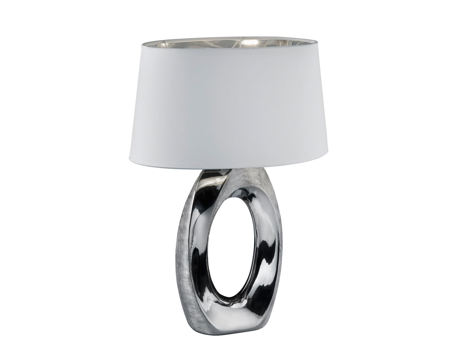 meineWunschleuchte Tisch-leuchte mit Keramikfuß & Stoffschirm Silber Weiß | Höhe 52cm, mit E27 LED, mit Schurschalter, modernes Design, gemütliche Beleuchtung, dekorative große Nachttischlampe