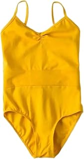 Falda De Ballet Para NiñAs Camisola clásica con cuello en V for niña, leotardo de encaje ajustado, vestido de tutú de danza y Ballet, camisola, falda con leotardo Extra grande Para NiñAs(Yellow,130cm-