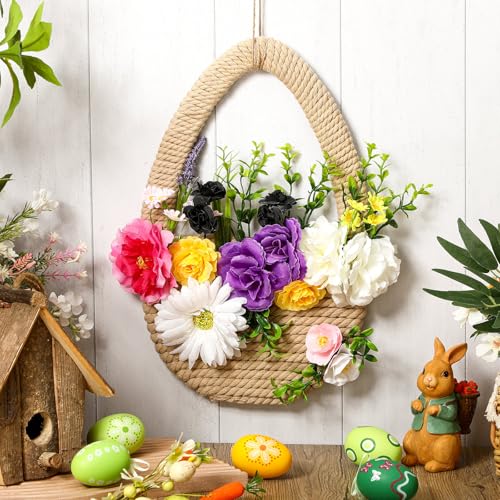 Lineshading Spring Wreath for Front Door Easter Wreath Basket Artificial