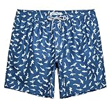 maamgic Mens 7 inch Mens Swim Trunks with Mesh Lining Quick Dry Board Shorts Mens Bathing Suits Blue Shark Large