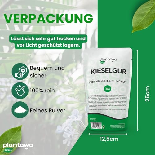 PLANTAWA Kieselgur Pulver 1kg | Hochwertiges Diatomeenerde für den Gemüsegarten, Schädlingsbekämpfung, Saatgutkonservierung | Nachhaltig und Rein, Verpackung kann variieren