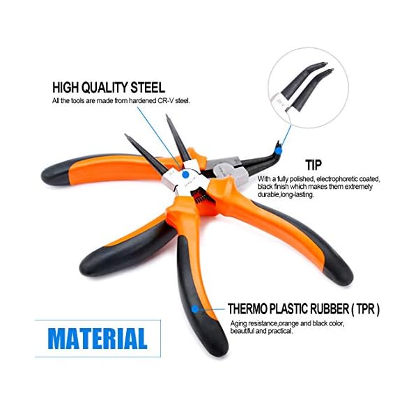 Glarks 4Pcs 7-Inch Snap Ring Pliers Set Heavy Duty Internal/External Circlip Pliers Kit with Straight/Bent Jaw for Ring Remover Retaining, with Leather Bag – Bild 4