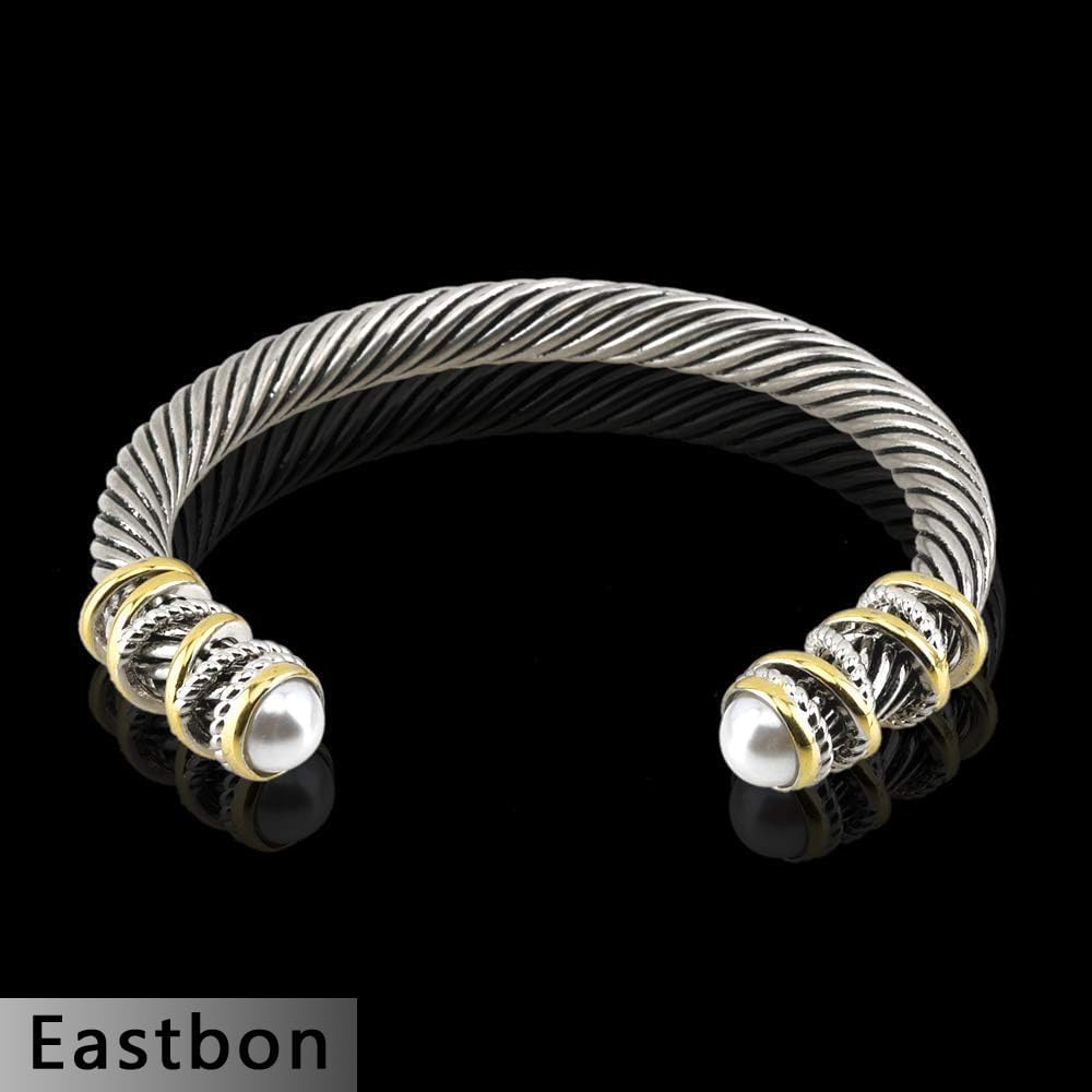 Twisted Cable Bracelet with Composite Shell Pearl 6" Antique Cuff Bracelets for Women - Image 3