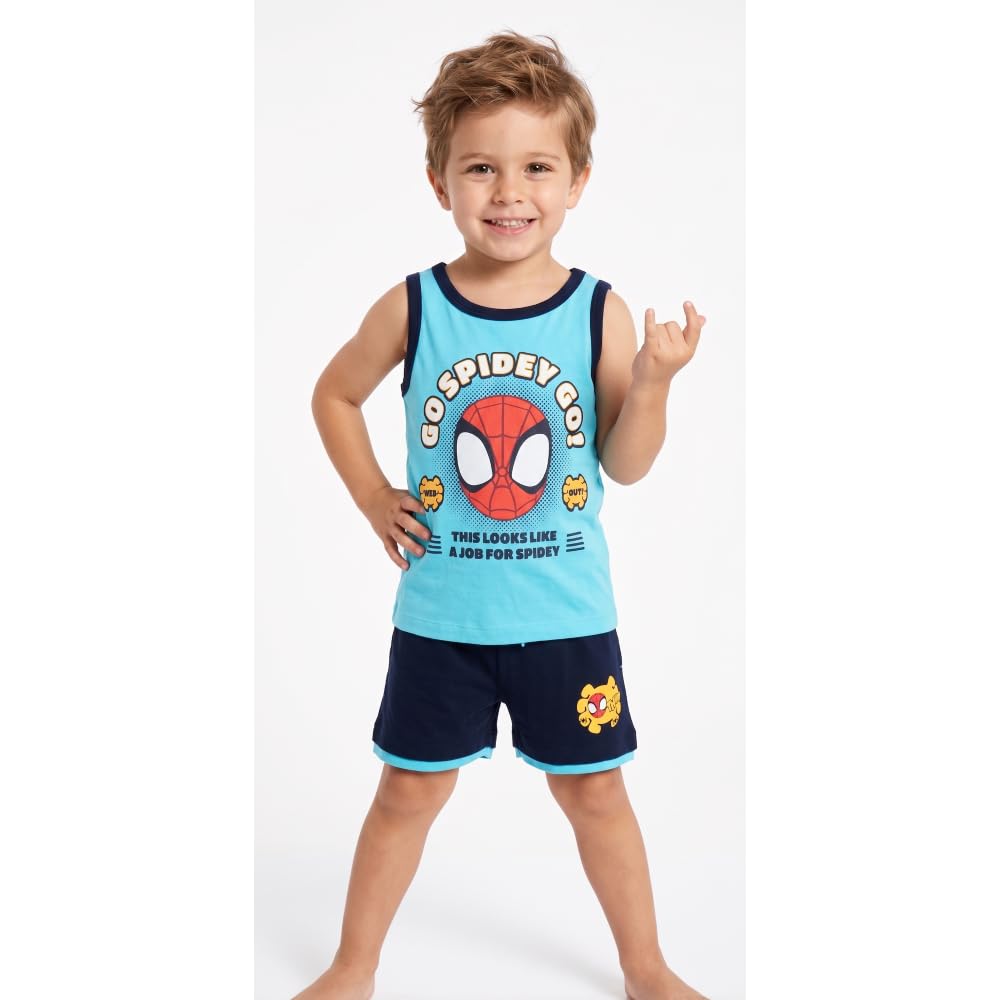 SUN CITY Spidey Completo Bambino Estivo in Cotone con Canotta e Bermuda Marvel Outfit Spidey Casual