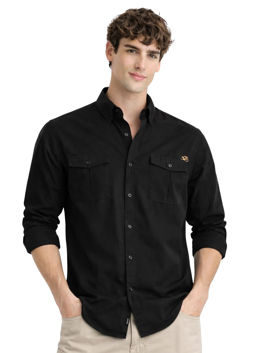 ADRO Camicie cargo da uomo in vestibilità regolare, tessuto twill di cotone di alta qualità, doppie tasche sul petto, camicia in stile shacket tinta unita