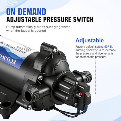 Image of ECO-WORTHY 33-Series Water Pressure Diaphragm Pump Industrial 110V AC 4.0GPM Flow 50PSI Rated Pressure Self Priming RV Fresh Water Pump for Camper Kitchen Bathroom Marine Yacht Caravan