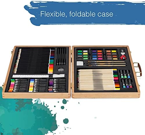 Artina 89pcs Beginner Art Set Genova Artist Painting Set with Wooden Case  Large Art Case with Oil Pastels Watercolour Artist Pencils Portable Wooden Art Studio