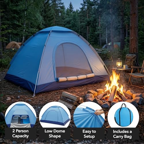 OVENTE 2 Person Camping Tent with Carrying Bag, Portable and Lightweight Outdoor Tent, Easy to Setup Waterproof, Windproof Dome Tent Ideal for Travel, Backpacking, Hiking or Beach Use, Blue TCW013BL by OVENTE - Image 2