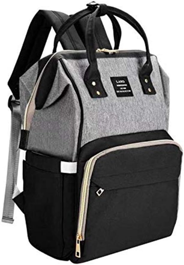 Diaper Bag Backpack, Multifunction Back Pack with 2 D Rings & Pacifier Case, Large Capacity Waterproof Portable Maternity Baby Nappy Bag, Unisex and Stylish (Gray Black)