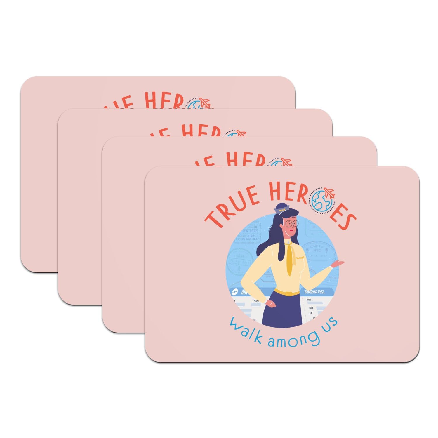 Set de table avion en caoutchouc rose 39,5x28,5 cm grand format lot de 4 True Heroes