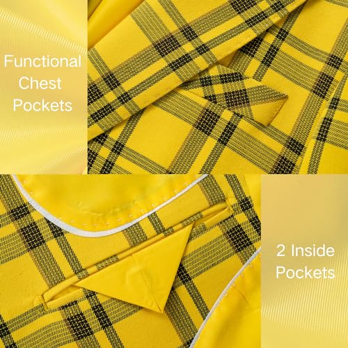 Mens Blazer Plaid Sport Coats One Button Casual Slim Fit Checked Jacket US Size 36 Yellow3