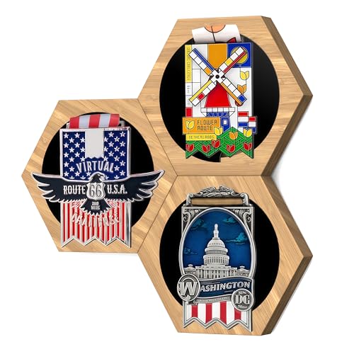MLCLL Medal Hanger Display - Honeycomb Design, Bamboo Medal Holder, Easy No-Drill Adhesive Mounting, Stylish Wall-Mounted Medal Rack