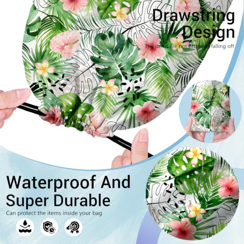 Image of Tropical Green Leaf Drawstring Bag Waterproof Storage Pouch Bags for Hiking