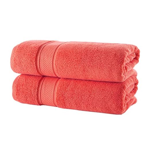 NOVA Luxury Linen - Hotel Quality Turkish Towel Set for Bathroom (2 Pcs Bath Towel Set, Coral)