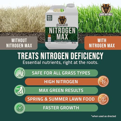 Image of Petramax Liquid Nitrogen Fertilizer 28-0-0 NPK - 32 Oz Spring & Summer Liquid Grass Fertilizer for Lawn, Spray on Easy to Apply for Deep Green Lawn Care - Slow Release High Nitrogen Turf Builder