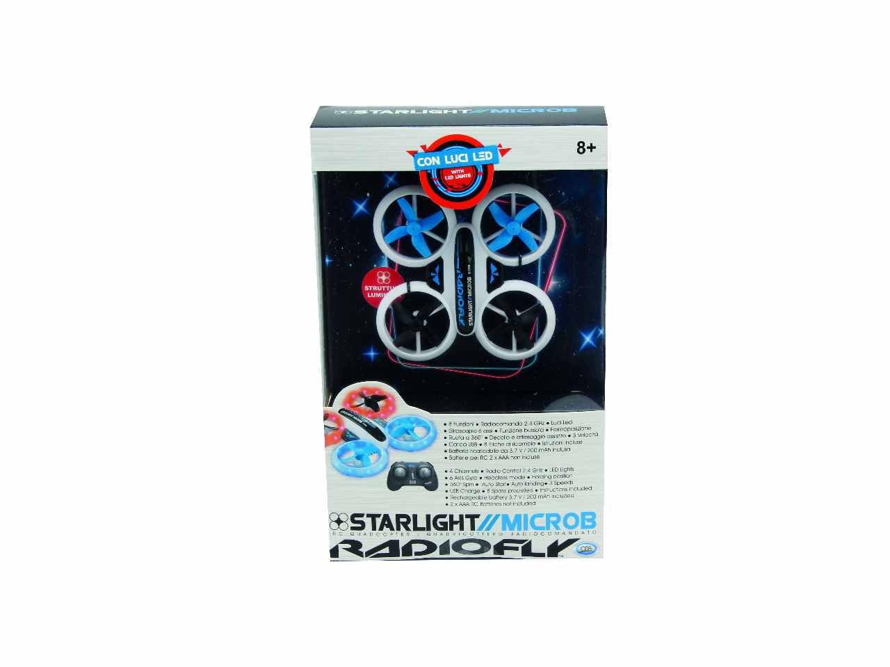 ODS - RADIOFLY, Starlight Microb//11, Quadricottero Radiocomandato per Bambini, Luci Led RGB, Cavo USB Ricarica, 8 Funzioni, 3, Dimensioni 9 cm x 9 cm x 5 cm, Età Consigliata + 8 Anni