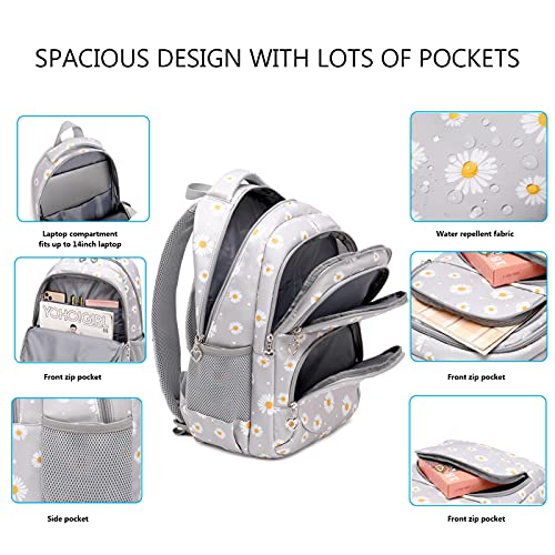 goldwheat Daisy Printed Backpacks With Lunch Pack Pencil Case 3pcs, Lightweight Water Resistant Bookbag For Middle School4