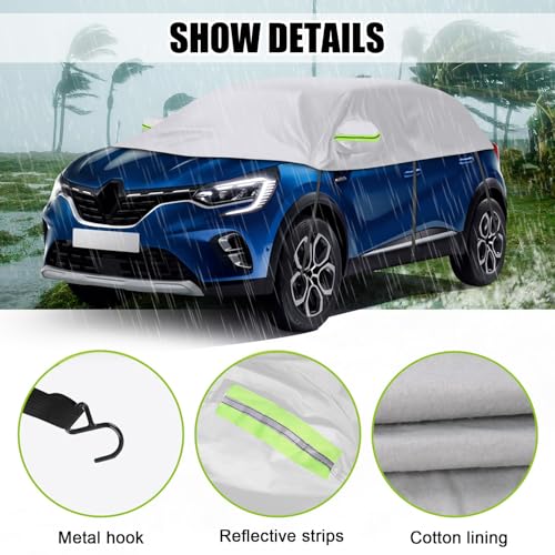 Opaltool Halbgarage Kompatibel mit Renault Captur 2016-2025, Autogarage Softtop Halbabdeckung mit verstellbaren Haken und reflektierenden Streifen Ohrenkappen