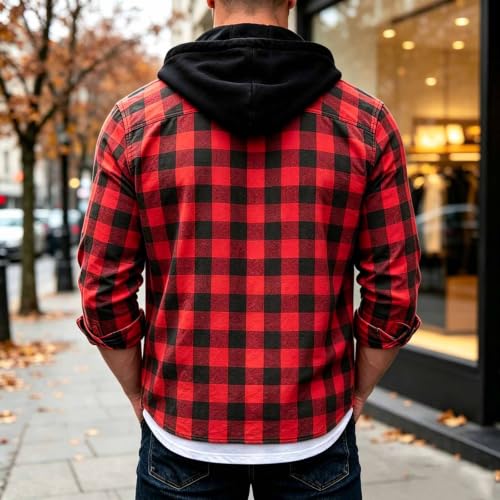 Carydety Plaid Shirt Jacket for Men Fall Hooded Long Sleeve Button Up Shirt - image 4