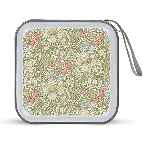 CDケース William Morris ウィリアム・モリス 花柄 DVDケース CD/DVD収納バッグ ディスクケース CD収納ボックス 40枚収納 Blu-rayケース メディアケース 両面収納 おしゃれ 防水 大容量 小型 持ち運び便利 薄型 ファス