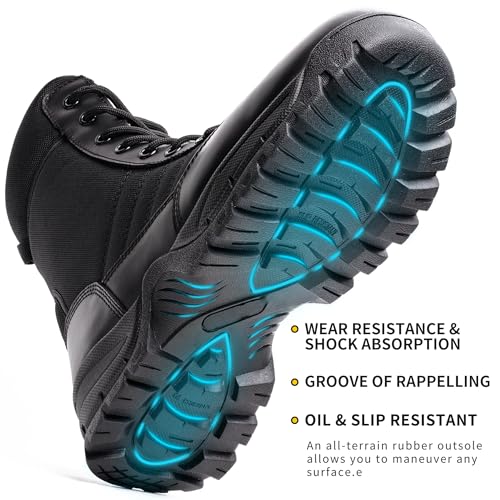 men39s military tactical combat boots side zipper work motorcycle boots 8 inch