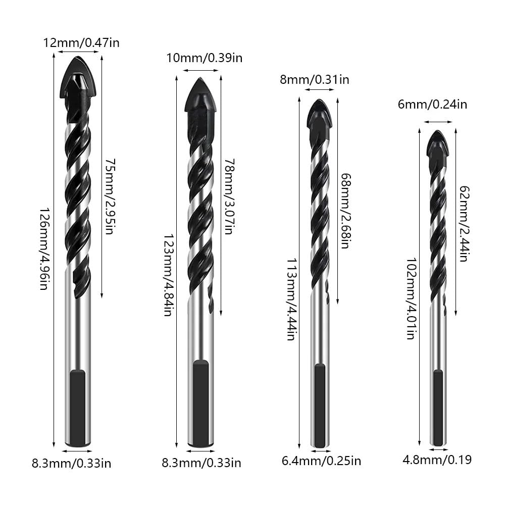Juego de 7 brocas triangulares multifuncionales 3 a 12 mm for perforar baldosas cerámica, hormigón, ladrillo, madera y vidrio, for metal(7 PCS Set Black)