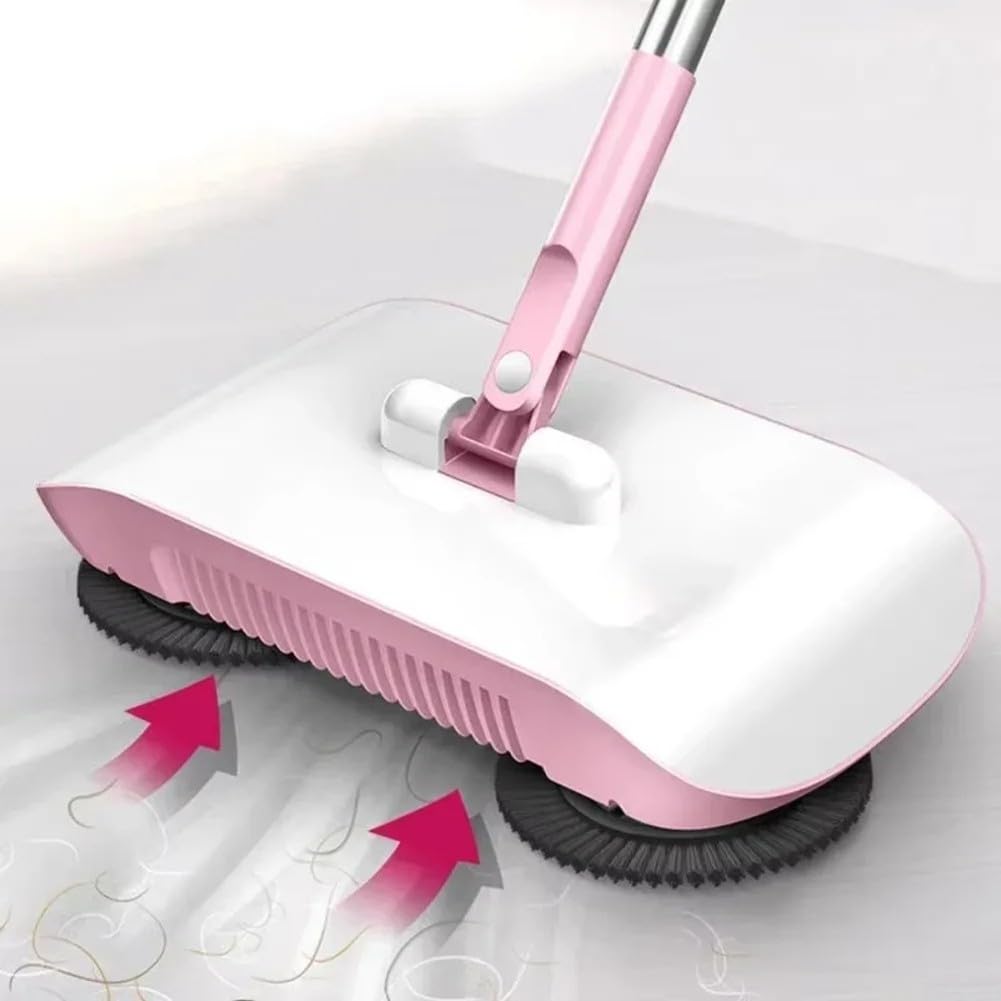 Balai multifonction à poussée à la main, balai rotatif à 360 degrés non électrique avec balai, pelle à poussière, outil de nettoyage (rose)
