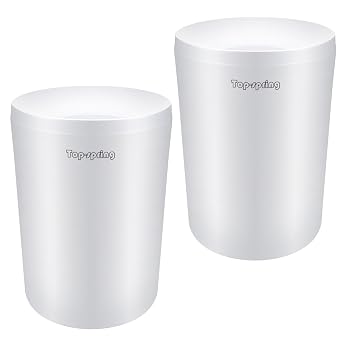 Top-spring 2 Pack Trash Can 2.3 Gallon Small Garbage Can Round Plastic Wastebasket for Bathroom Kitchen and Office, White
