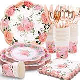 joy akkess 175PCS Tea Party Decorations, Floral Party Supplies, Bridal Shower Paper Plates, Floral Plates and Napkins Sets for Baby Shower, Brial Shower, Wedding, Serves 25 Guest