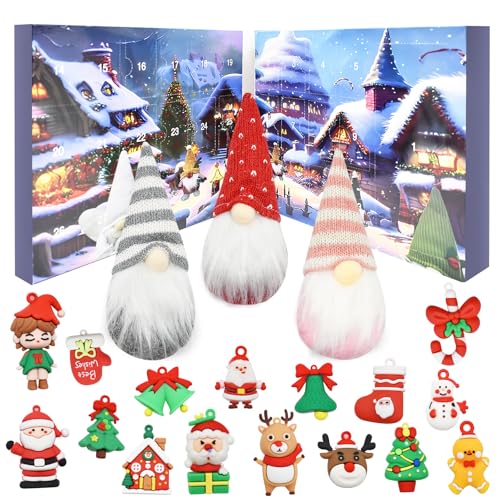 JNUYISW Adventskalender 2025, Weihnachtskalender mit 31 Überraschungen, darunter Zwerge, Schneemänner, Weihnachtsmänner und Andere Weihnachts Ornamenten Weihnachtsgeschenke für Erwachsene Kinder