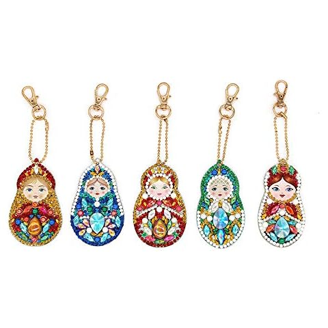 Bestenrose 5D DIY Diamond Painting Full Diamond Pendant Embroidery Key Chain Key Chain Jewelry Gift (Russian Doll) Cover