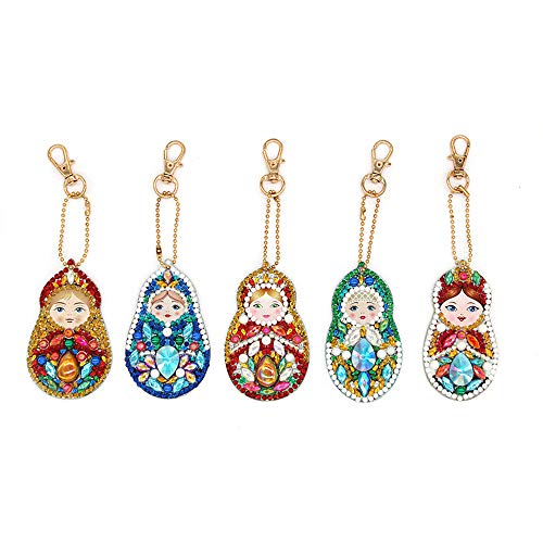 Bestenrose Porte-clés poupée russe, kit de production de peinture diamant 5D en forme de diamant Cover